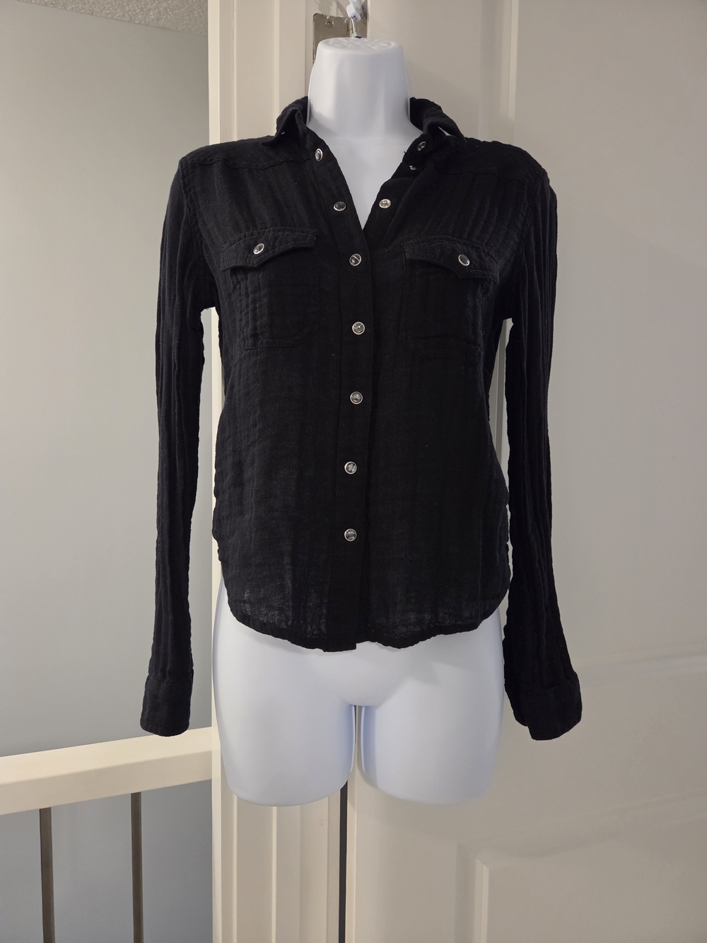 Urban Outtfitters BDG Black Cotton Snap Button-Down Shirt